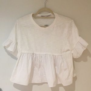 English Factory (Anthropologie) Ruffled White Top